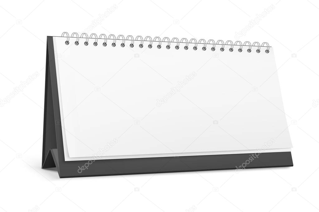 Realistic white blank standing desk calendar with a spiral. Vector EPS10 illustration.