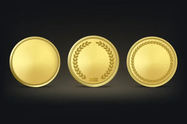 Medallas de oro Vector fijadas sobre fondo negro . — Vector de stock