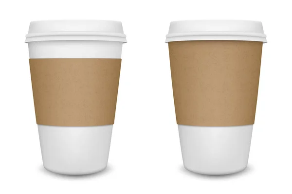 Realista taza de café de papel en blanco conjunto aislado sobre fondo blanco. plantilla de diseño vectorial . — Vector de stock