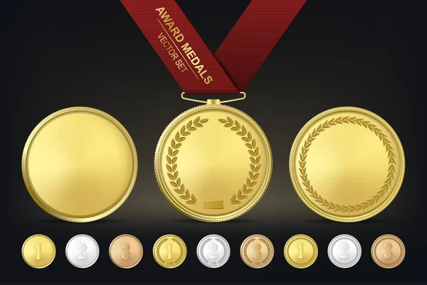 Vector gouden, zilveren en bronzen award medailles set. — Stockvector