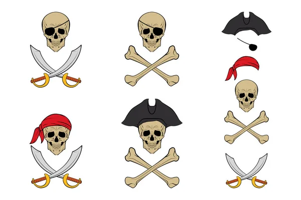 Pirate Skull set. Vector design templates. — Stock Vector