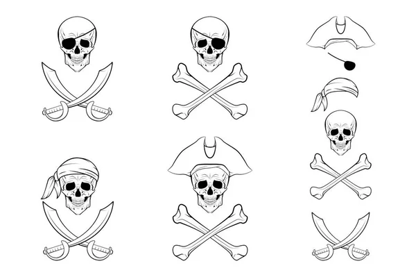 Pirate Skull set. Vector design templates. — Stock Vector