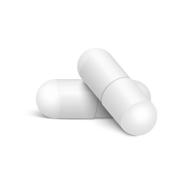 Duas pílulas médicas realistas vetoriais isoladas em fundo branco . —  Vetores de Stock