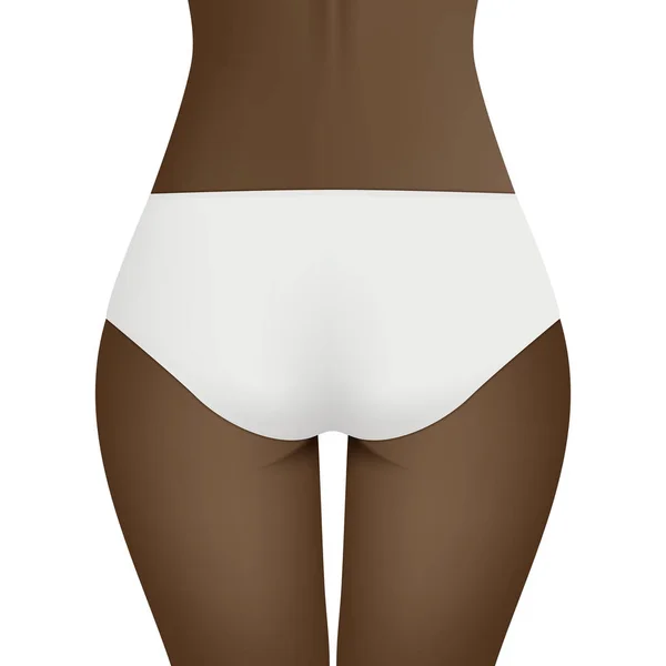 Corpo de mulher bonita em cuecas de biquíni branco. Modelo de vetor realista para design. Saúde da mulher e conceito de higiene íntima . — Vetor de Stock