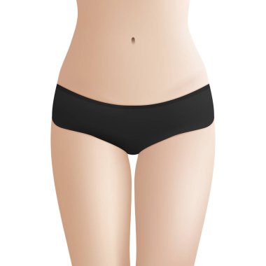 Güzel kadın s beden siyah bikini külot. Gerçekçi vektör tasarım şablonu. Kadın sağlığı ve Hijyen Intimate kavramı.