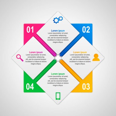 Vektör infographics şablon malzeme tasarım stili dört seçenekleri ile. Numaralı afiş, tanıtım, grafik, rapor, web tasarımı vb grafik olarak kullanılabilir.