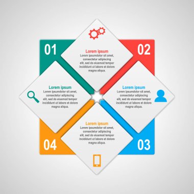 Vektör infographics şablon malzeme tasarım stili dört seçenekleri ile. Numaralı afiş, tanıtım, grafik, rapor, web tasarımı vb grafik olarak kullanılabilir.