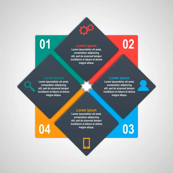 Wektor infografiki szablon z czterech opcji w stylu projektowania materiałów. Może służyć jako wykres, numerowane banerów, prezentacji, wykres, raport, web design itp.. — Wektor stockowy