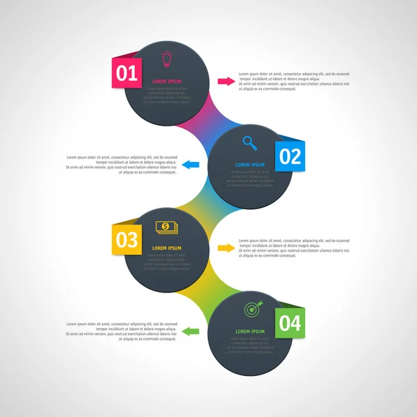 Vector infographics template with four options in material design style. It can be used as a chart, numbered banner, presentation, graph, report, web design etc. — Stock Vector