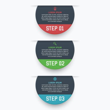 Vektör infographics malzeme tasarımına tarzı üç seçenek şablonu. Numaralı afiş, tanıtım, grafik, rapor, web tasarımı vb grafik olarak kullanılabilir.