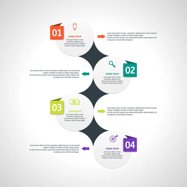 Vector infographics template with four options in material design style. It can be used as a chart, numbered banner, presentation, graph, report, web design etc. — Stock Vector