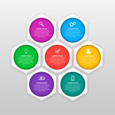Vektör infographics şablon malzeme tasarım stili altı seçenekleri ile. Numaralı afiş, tanıtım, grafik, rapor, web tasarımı vb grafik olarak kullanılabilir.