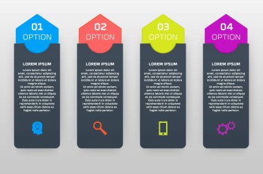 Vektör infographics şablon malzeme tasarım stili dört seçenekleri ile. Numaralı afiş, tanıtım, grafik, rapor, web tasarımı vb grafik olarak kullanılabilir.