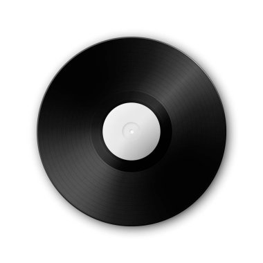 Beyaz arka plan üzerinde izole gerçekçi vektör müzik gramofon vinil Lp kayıt simgesi. Retro uzun oyun tasarım şablonu.