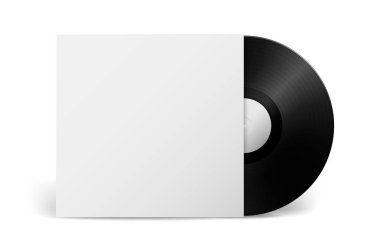 Gerçekçi vektör müzik gramofon vinil Lp kayıt ile izole üzerinde beyaz arka plan kapağı. Retro uzun oyun tasarım şablonu.