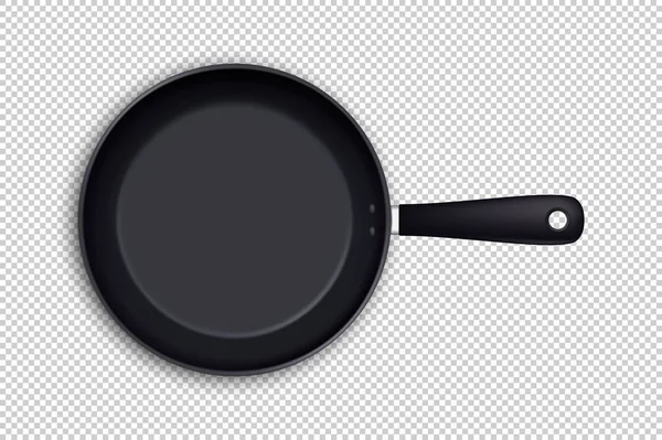 Vector realistic empty frying pan icon in top view isolated on transparent background. Design template. — Stock Vector