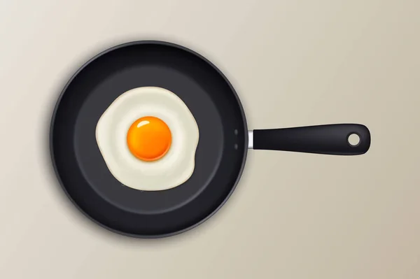 Vector fried egg on a black pan. Realistic icon. — Stock Vector