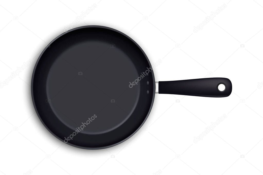 Vector realistic empty frying pan icon in top view isolated on white background. Design template.