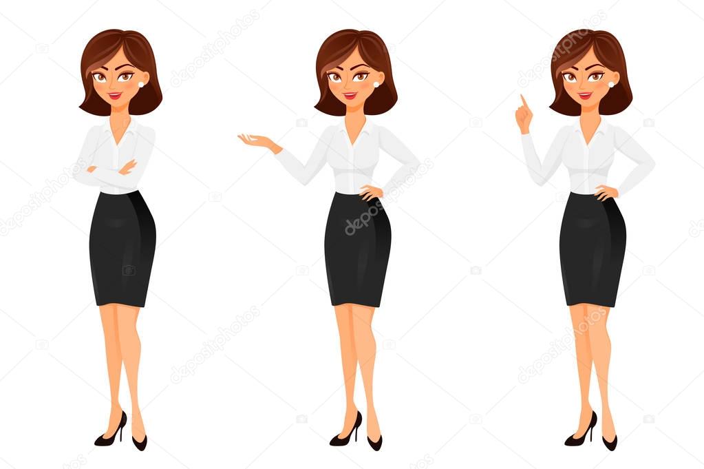 Vector businesswoman in different poses.