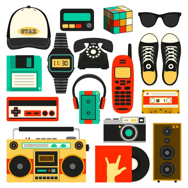 Vector old style equipments, accessories and things icons set. Old school collection in flat style. Design templates in EPS10. — Stock Vector