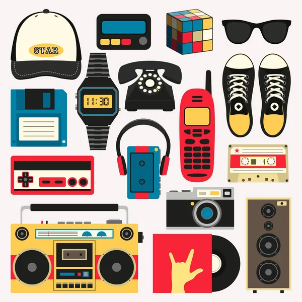 Vector old style equipments, accessories and things icons set. Old school collection in flat style. Design templates in EPS10. — Stock Vector