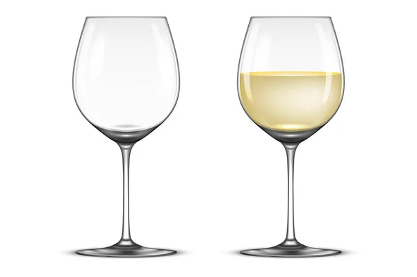 Ensemble d'icônes vectorielles en verre à vin réaliste - vide et avec vin blanc, isolé sur fond blanc. Modèle de conception dans EPS10 . — Image vectorielle