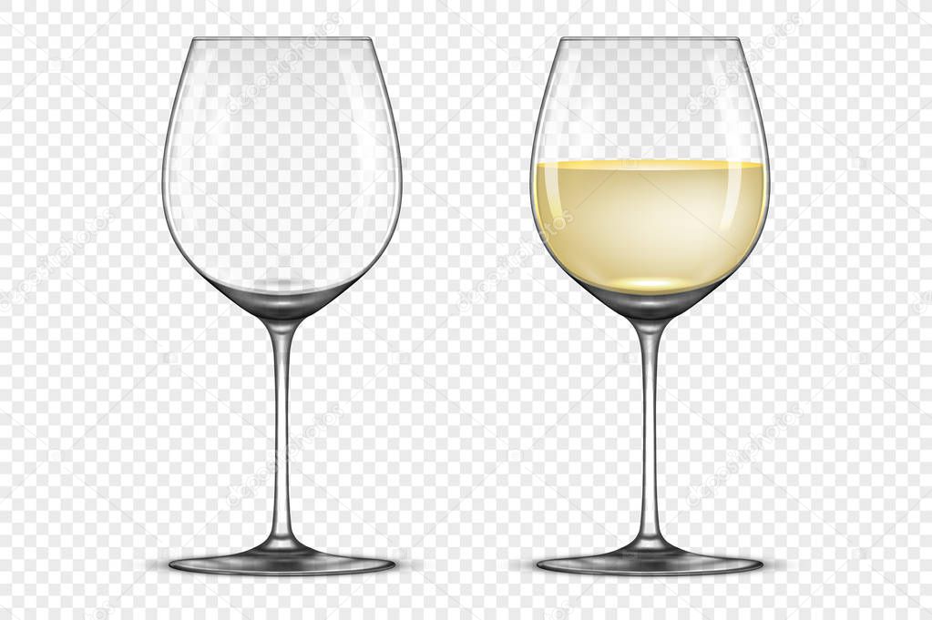 Vector realistic wineglass icon set - empty and with white wine, isolated on transparent background. Design template in EPS10.