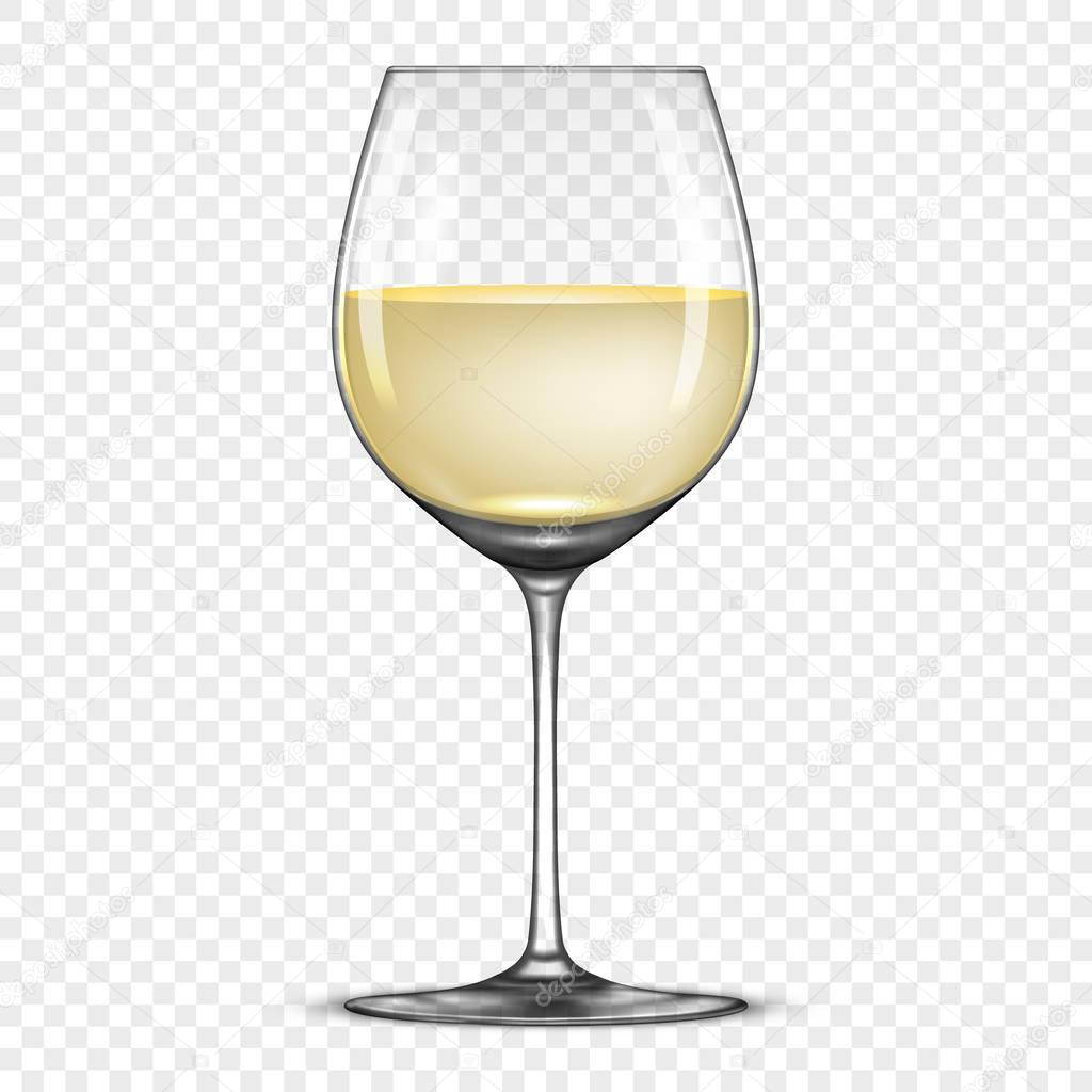 Vector realistic wineglass with white wine icon isolated on transparent background. Design template in EPS10.