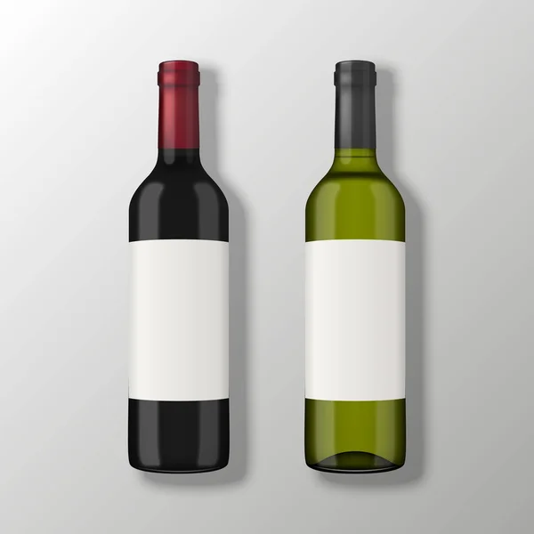Dos botellas de vino de vectores realistas en la vista superior con etiquetas en blanco sobre fondo gris. Plantilla de diseño en EPS10 . — Vector de stock