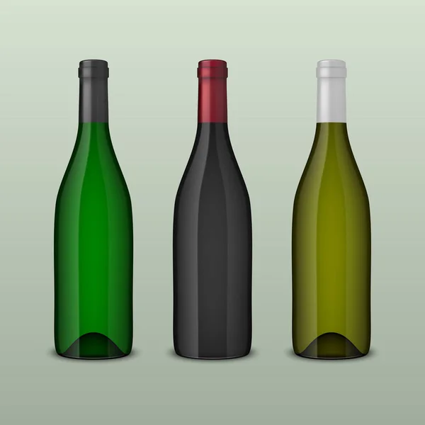 Duas garrafas de vinho vetoriais realistas na vista superior sem rótulos no fundo cinza. Modelo de projeto no EPS10 . — Vetor de Stock