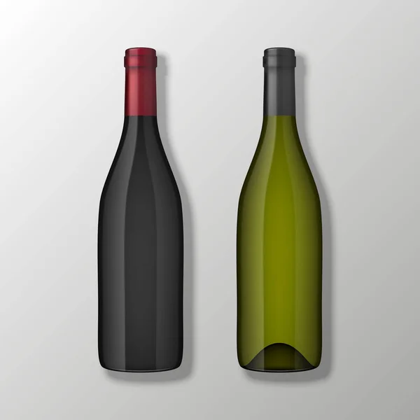 Duas garrafas de vinho vetoriais realistas na vista superior sem rótulos no fundo cinza. Modelo de projeto no EPS10 . — Vetor de Stock