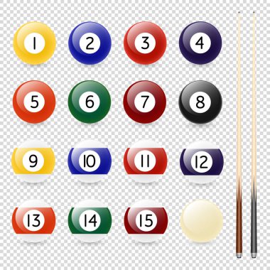 Gerçekçi Bilardo - bilardo topları vektör ve şeffaf arka plan üzerinde izole closeup başla. Eps10 tasarım şablonu.