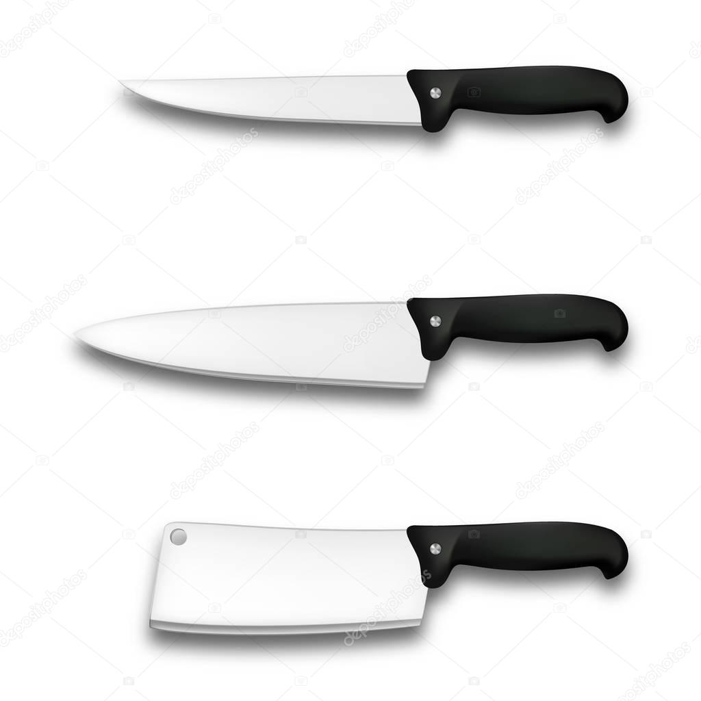 Cutlery icon set - vector realistic kitchen knives isolated. Design template in EPS10.