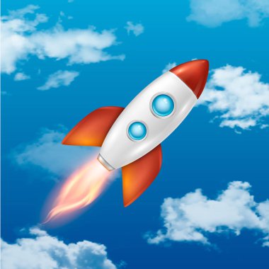 Vektör arka plan ile retro boşluk roket gemisi denize indirmek, proje başlangıç ve gelişim süreci, yaratıcı fikir vb için şablon.