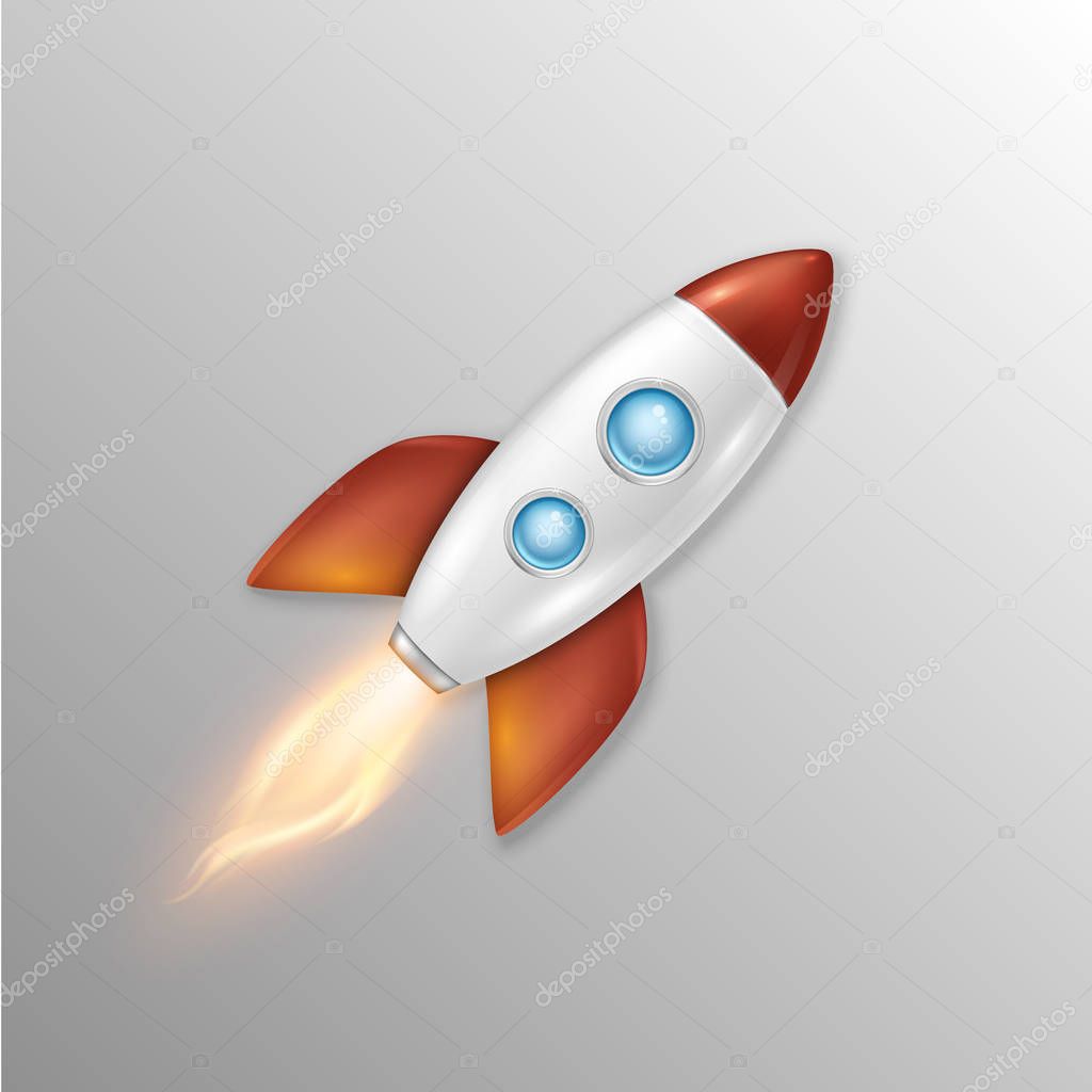 Vector background with retro space rocket ship launch, Template for project start up and development process, creative idea etc.