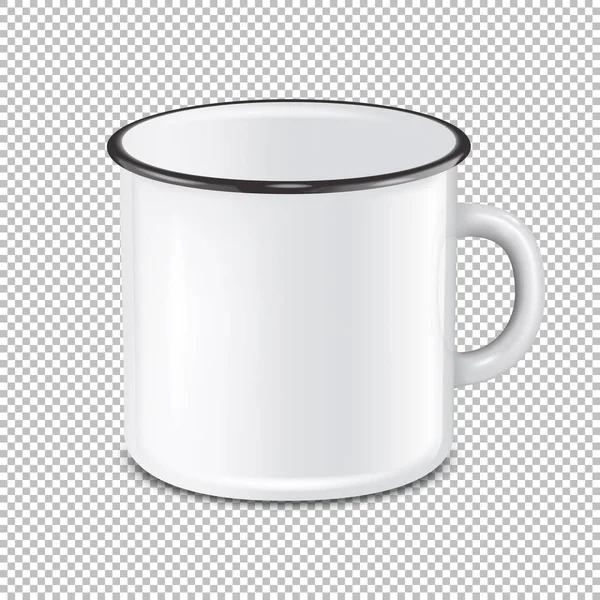 Vetor realista esmalte metal caneca branca isolado em fundo transparente. Modelo de design EPS10 para Mock up . —  Vetores de Stock