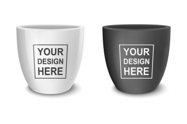 Gerçekçi vektör siyah beyaz boş çiçek pot set. Beyaz arka plan üzerinde izole kapatmak. Marka, mockup için şablon tasarlayın. Eps10.