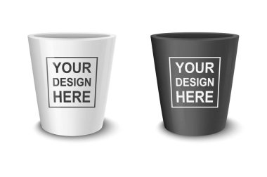 Gerçekçi vektör siyah beyaz boş çiçek pot set. Beyaz arka plan üzerinde izole kapatmak. Marka, mockup için şablon tasarlayın. Eps10.