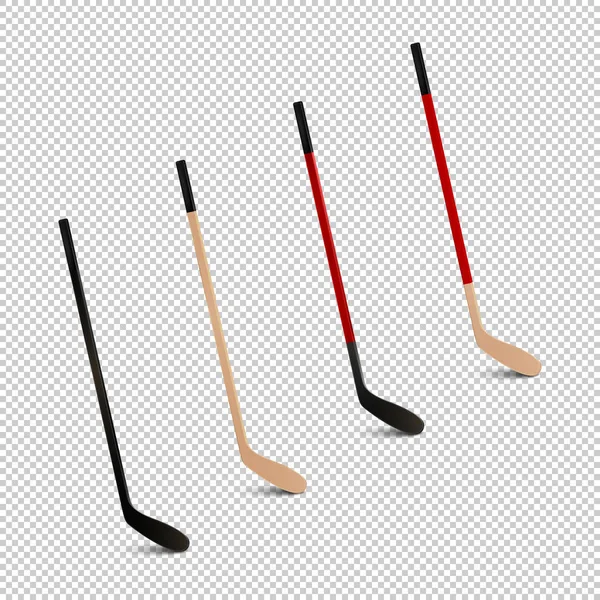 Ilustración de los deportes conjunto de iconos realistas palos de hockey sobre hielo. Plantillas de diseño en vector. Primer plano aislado sobre fondo transparente . — Archivo Imágenes Vectoriales