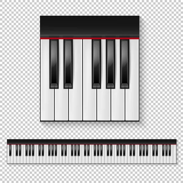 Realistic vector piano keys closeup isolated and keyboard icon set isolated on transparent background. Design template. — Stock Vector