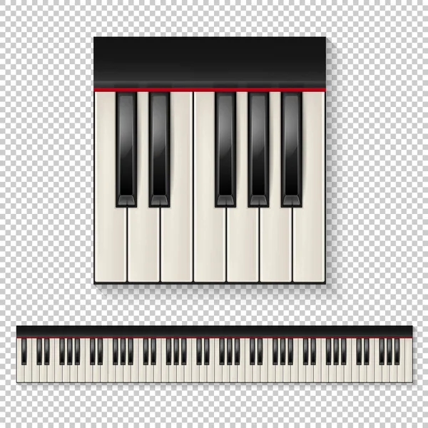 Clés de piano vectorielles réalistes rapprochées isolées et icône de clavier isolées sur fond transparent. Modèle de conception . — Image vectorielle