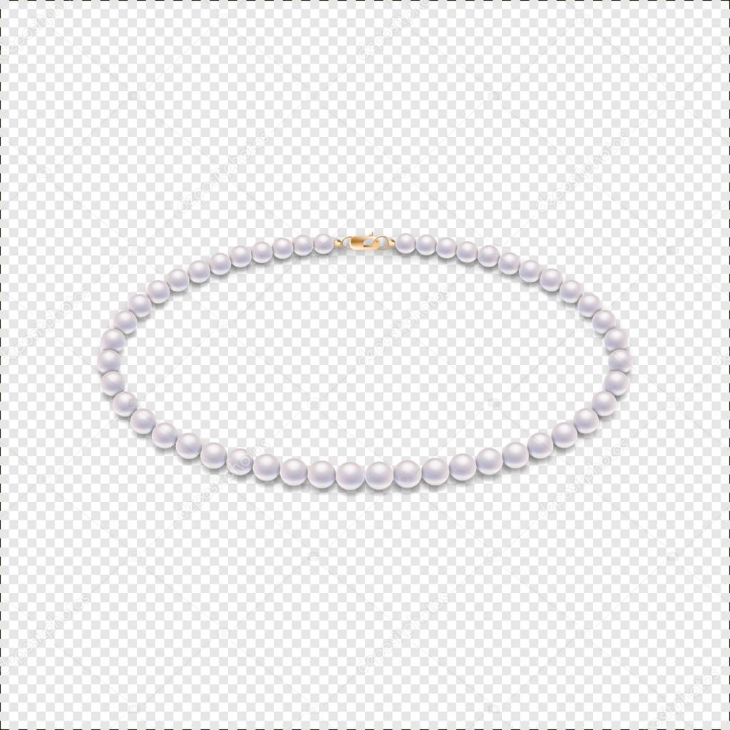 Realistic vector pearl necklace icon. Closeup isolated on transparent background. Design template, mockup in EPS10.