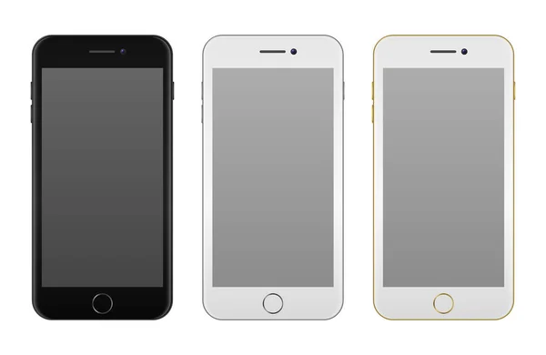 Realistische smartphone pictogrammenset - Oplosser, zwarte en gouden - geïsoleerd op een witte achtergrond. Vector ontwerpsjabloon, Eps10 mockup. — Stockvector