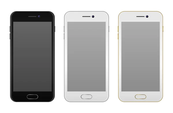 Realistische smartphone pictogrammenset - Oplosser, zwarte en gouden - geïsoleerd op een witte achtergrond. Vector ontwerpsjabloon, Eps10 mockup. — Stockvector