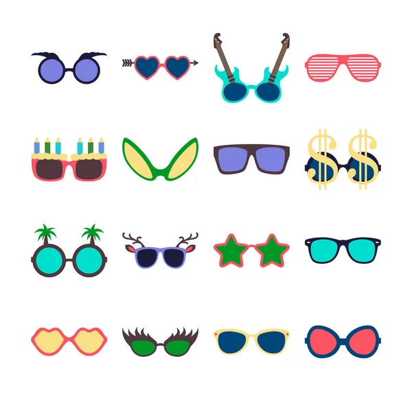 Festa colorido óculos de sol ícone definido em estilo plano isolado no fundo branco. Modelos de design. EPS10 . —  Vetores de Stock