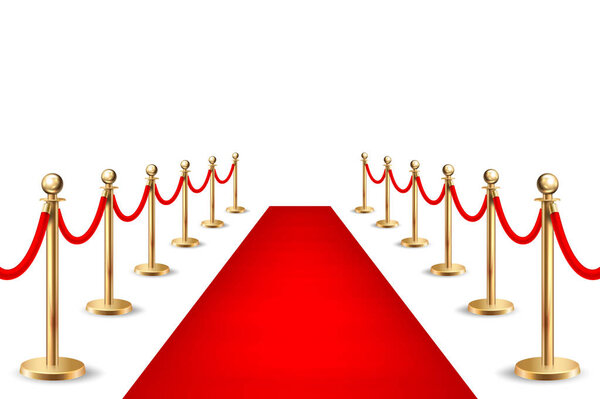 Реалистичные векторные красные ковровые дорожки и серебряные барьеры на белом фоне. Шаблон дизайна, клипарт в EPS10
.