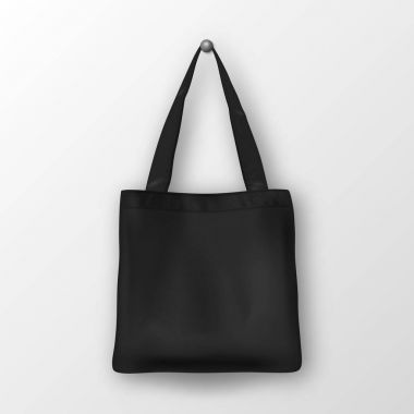 Gerçekçi vektör siyah boş Tekstil taşıma çantası. Beyaz arka plan üzerinde izole kapatmak. Marka, mockup için şablon tasarlayın. Eps10.