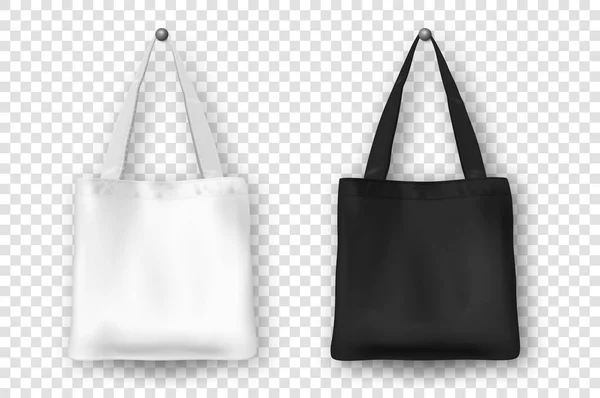 Vetor realista preto e branco vazio saco de tote têxtil ícone definido. Fechar isolado sobre fundo branco. Modelos de design para branding, mockup. EPS10 . — Vetor de Stock