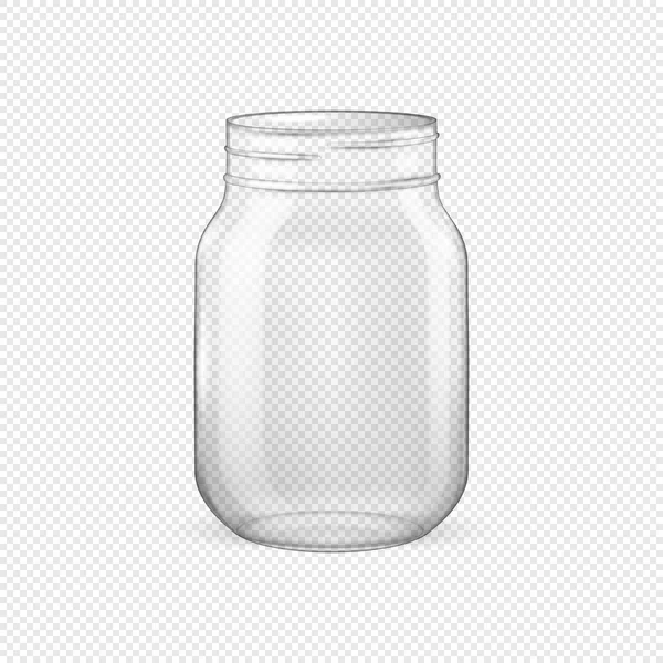 Vetor realista frasco de vidro vazio para enlatamento e preservação sem tampa closeup isolado em fundo transparente. Modelo de design para anunciar, branding, mockup. EPS10 . —  Vetores de Stock