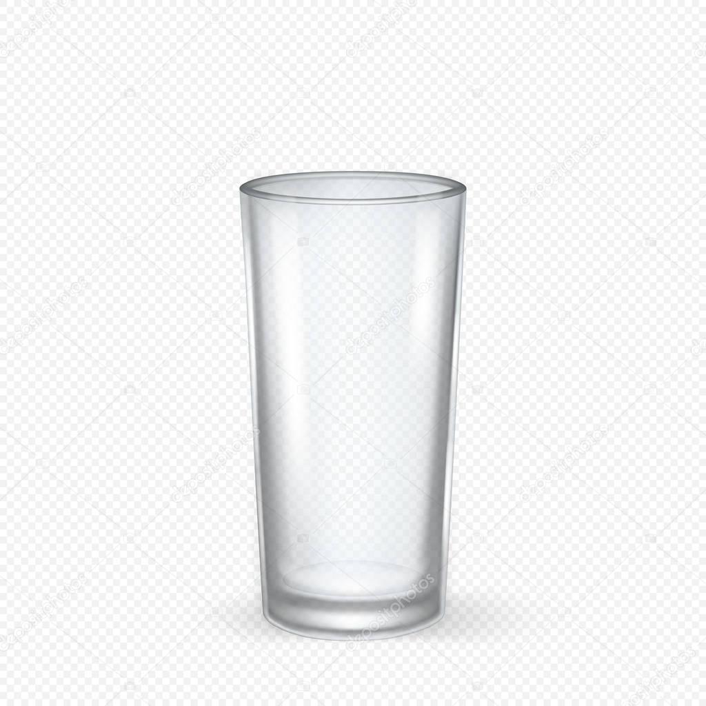Vector realistic transparent empty glass closeup isolated on transparent background. Design template for advertise, branding, mockup. EPS10.